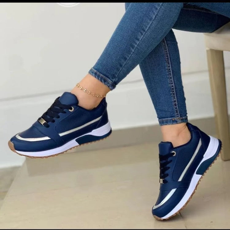 Thick soled color blocked casual low cut sports women's shoes