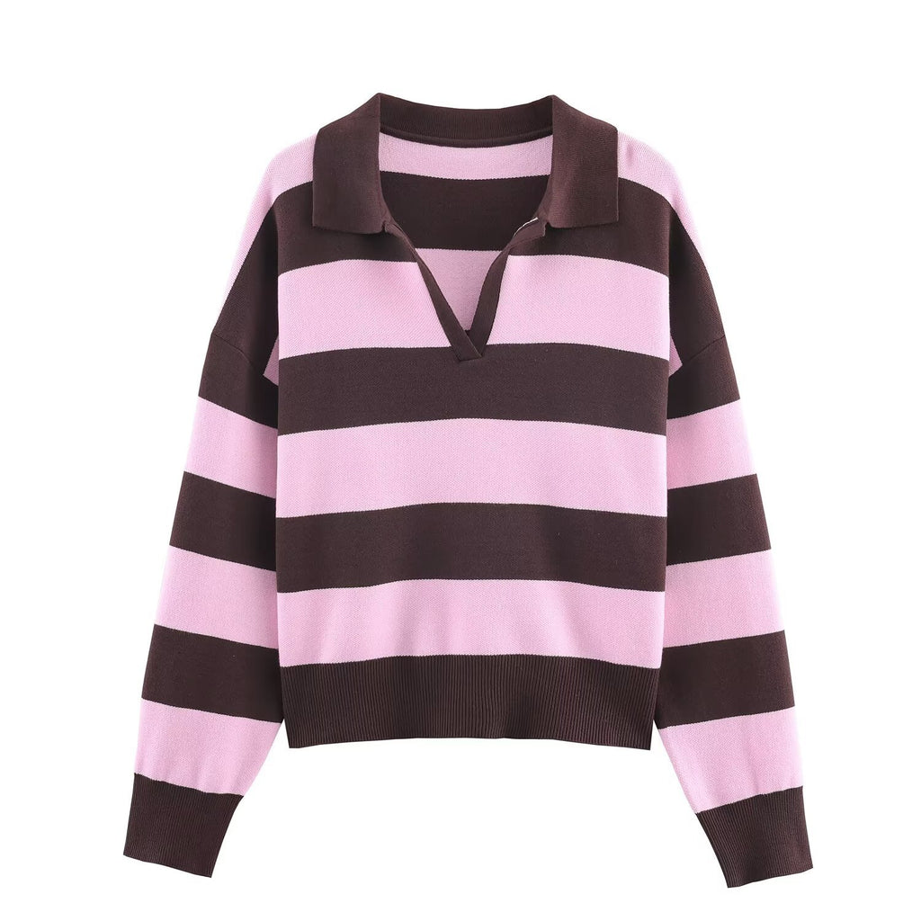 Simple long sleeved polo shirt collar knit sweater