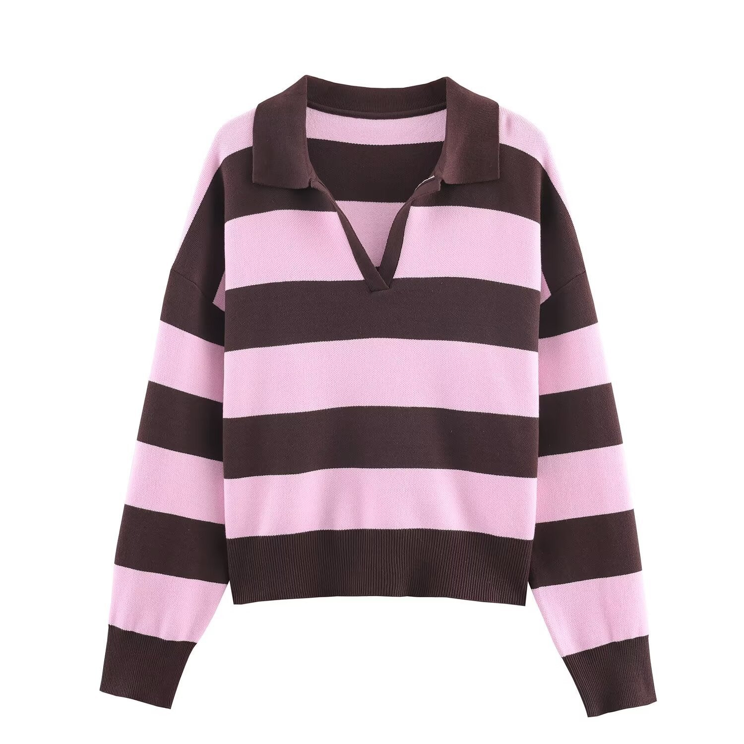 Simple long sleeved polo shirt collar knit sweater