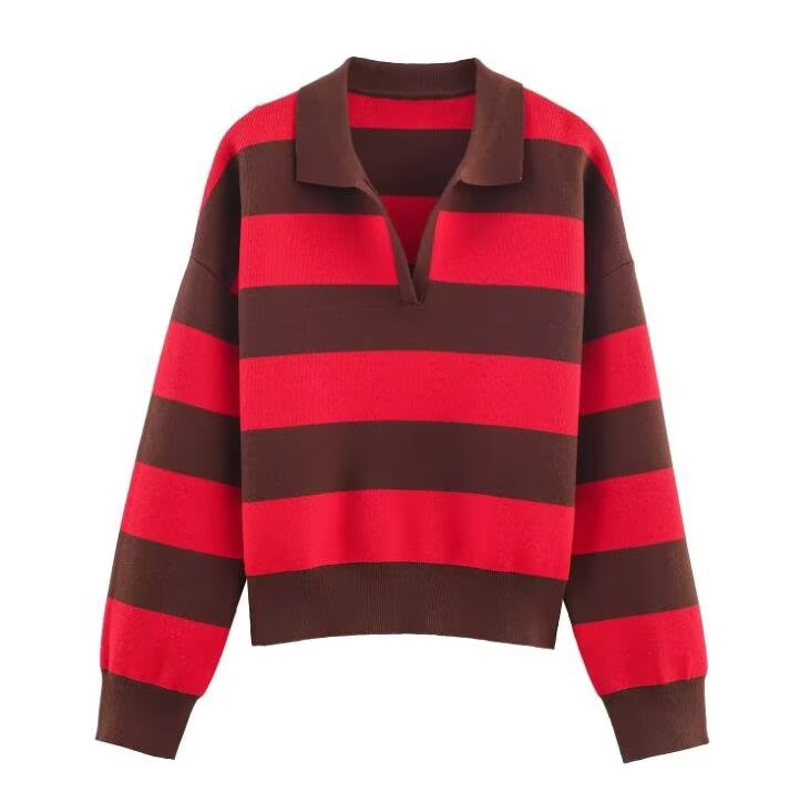 Simple long sleeved polo shirt collar knit sweater