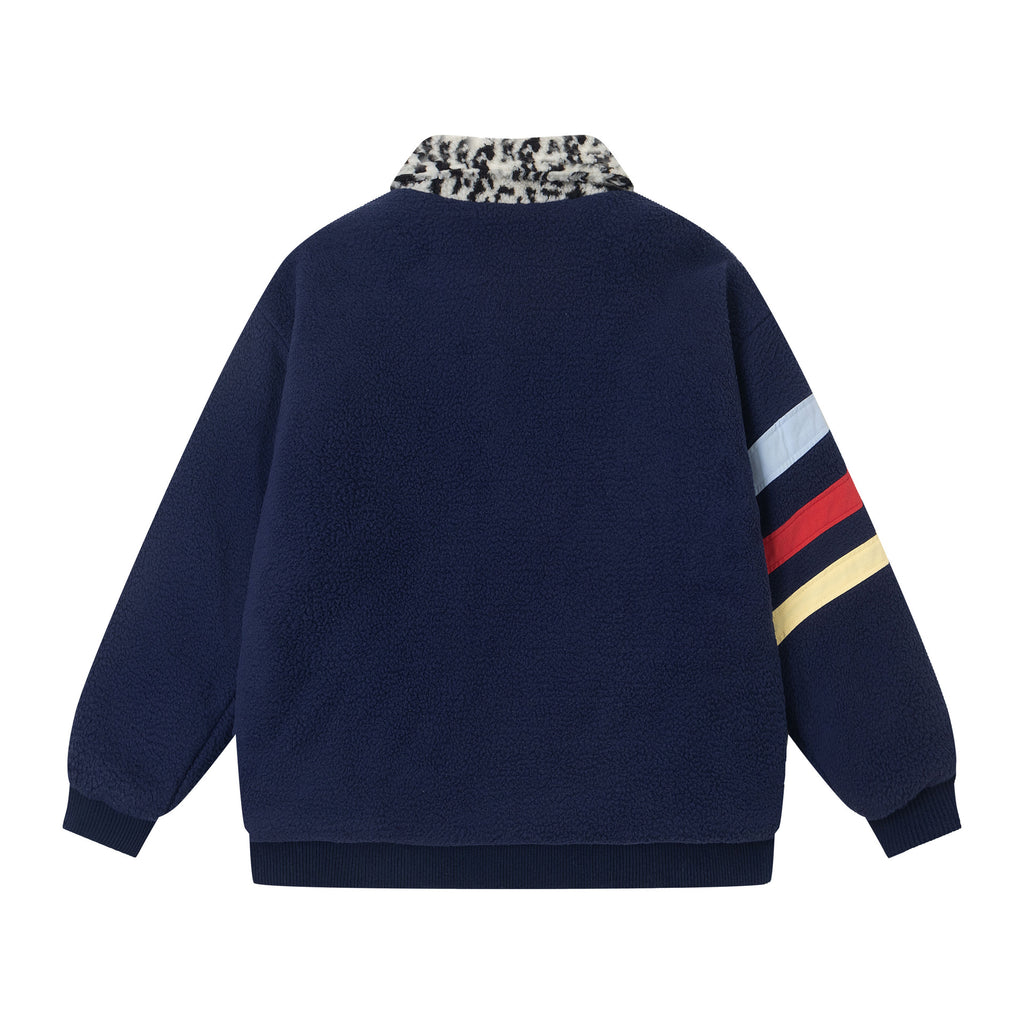 Color-Block Patchwork Cute Dog Embroidery Sherpa Lined Cotton Jacket