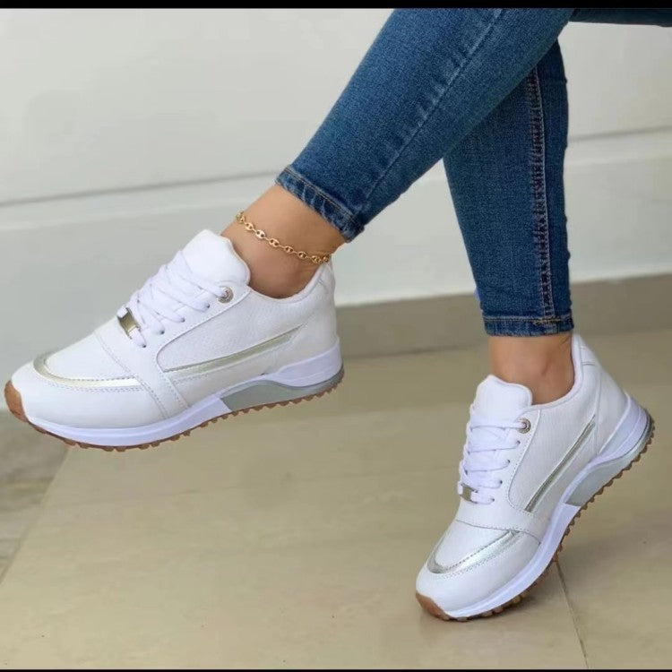 Thick soled color blocked casual low cut sports women's shoes