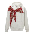 Lazy Style Bow Tie Hoodie for Women, Loose Fit,  Plaid Patchwork Casual Top, Couple Outfit