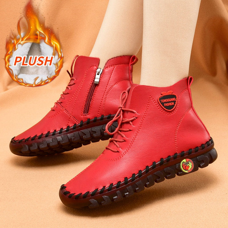 Hand-sewn Women's High-top Cotton Shoes Casual Winter Plush Warm Soft Sole Anti-slip Mother Shoes