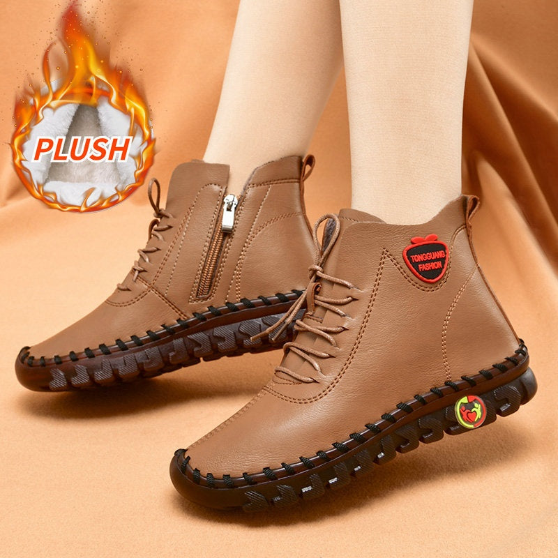 Hand-sewn Women's High-top Cotton Shoes Casual Winter Plush Warm Soft Sole Anti-slip Mother Shoes