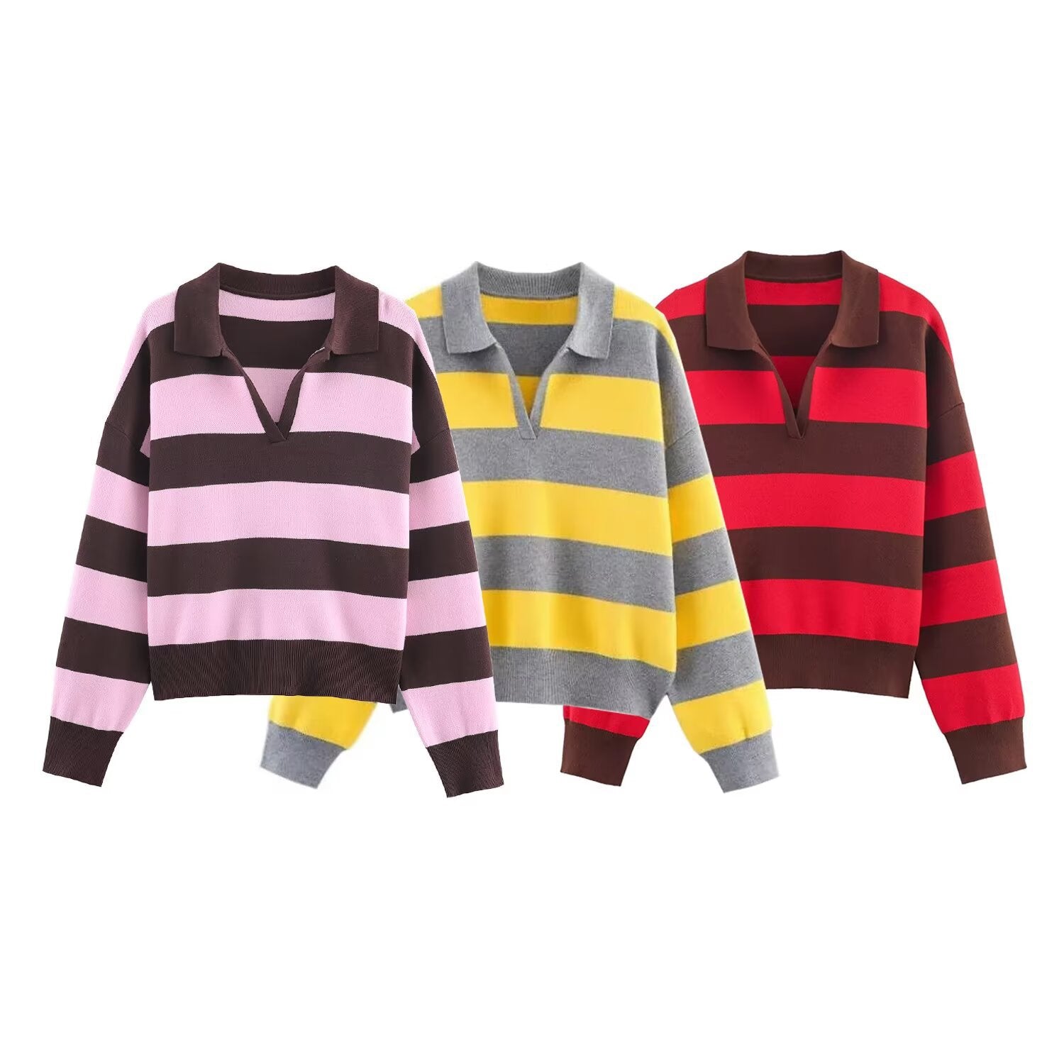 Simple long sleeved polo shirt collar knit sweater