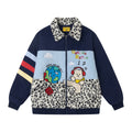 Color-Block Patchwork Cute Dog Embroidery Sherpa Lined Cotton Jacket