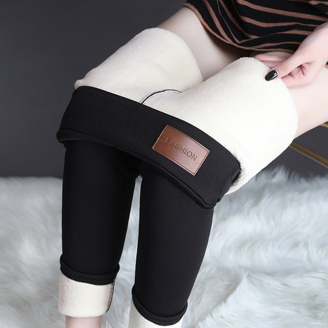 High Waist Slimming Lamb Velvet Trousers Thick Warm Cotton Pants