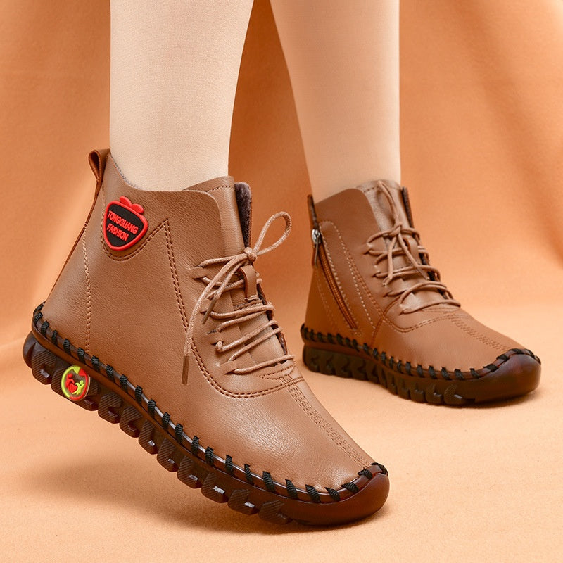 Hand-sewn Women's High-top Cotton Shoes Casual Winter Plush Warm Soft Sole Anti-slip Mother Shoes