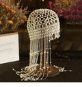 Handmade hollowed out headpiece performance pearl tassel hat