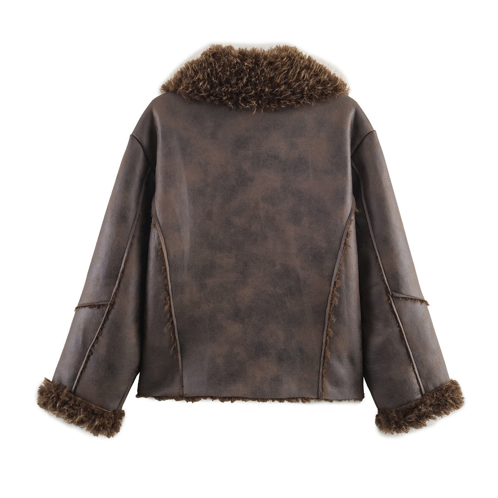 Fur and fur one-piece thick coat