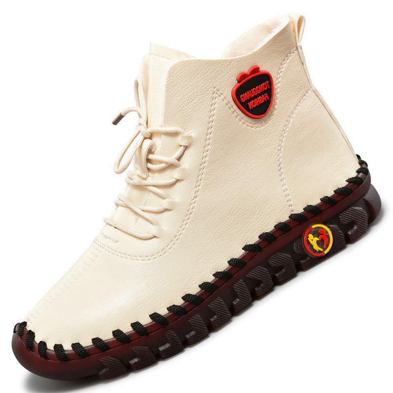 Hand-sewn Women's High-top Cotton Shoes Casual Winter Plush Warm Soft Sole Anti-slip Mother Shoes