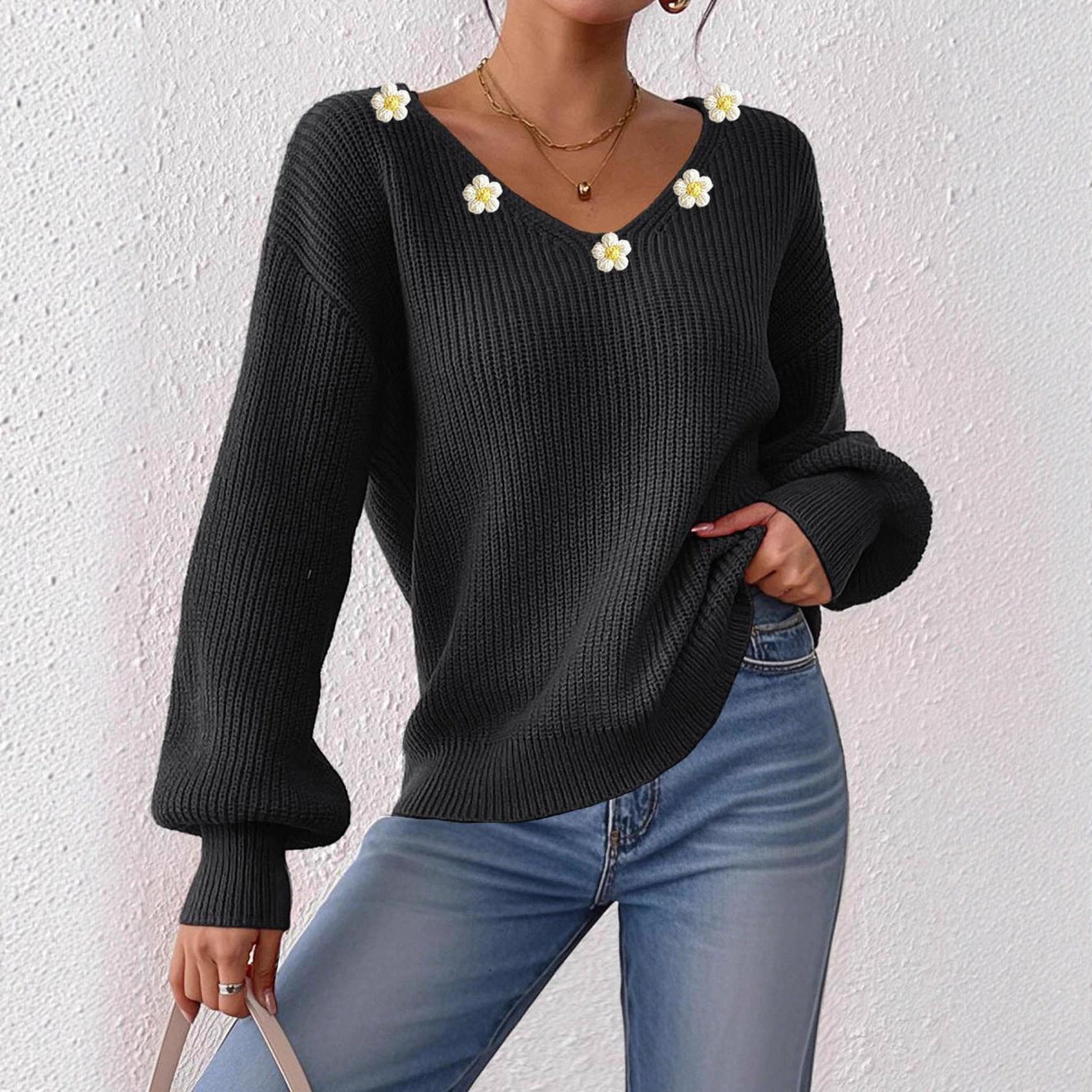 V-neck loose sweater