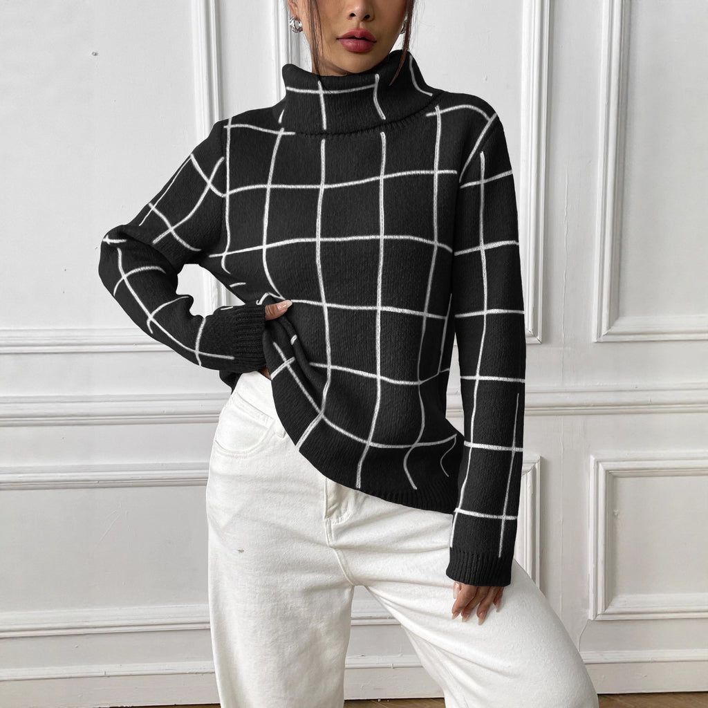 Women's plaid high neck top with pullover