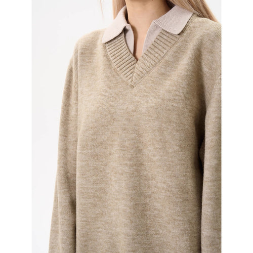 Cleanfit Mock Two-Piece V-Neck Sweater Women's Classic Color-block Preppy Style Knit Top