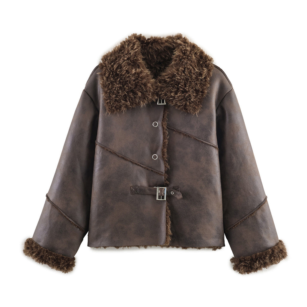 Fur and fur one-piece thick coat