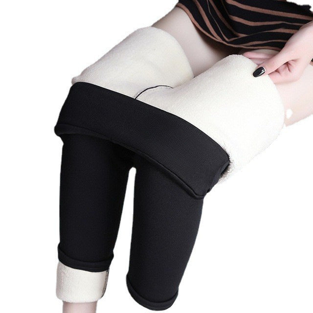 High Waist Slimming Lamb Velvet Trousers Thick Warm Cotton Pants